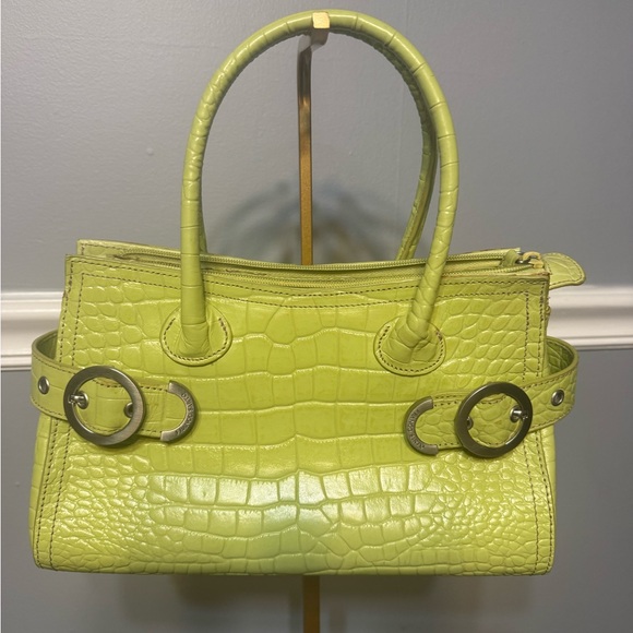 💚 Franco Sarto Lime Green Croc Embossed Leather Satchel Handbag - Picture 2 of 10